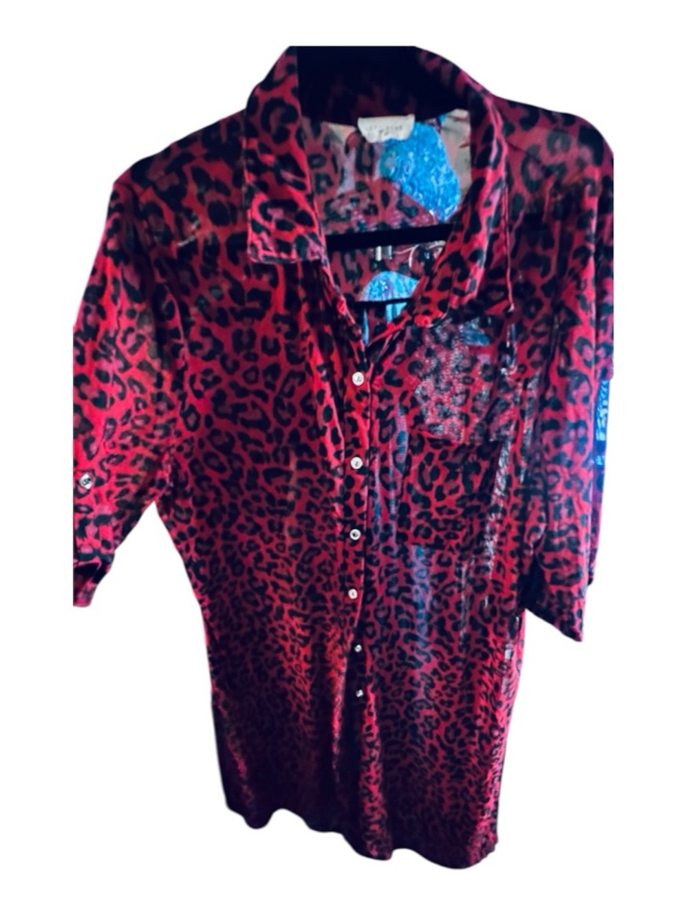 Ivy Rose Plus Size 3X Red Black Leopard Print Button Front Tunic Blouse